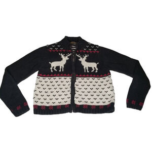 Woolrich Reindeer Christmas Holiday Cardigan Sweater Woman's Small Hong Kong